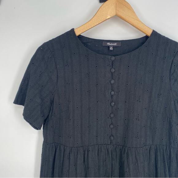 Madewell Dress Black Embroidered Eyelet Button Front Tiered Quiet Luxury XS - Picture 5 of 8